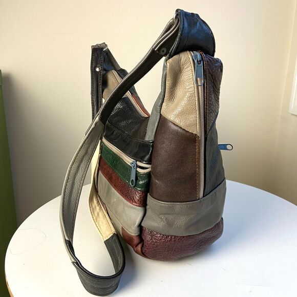 Retro VTG 70s Funky Functional Hippy Patchwork Leather Bag - Picture 4 of 11